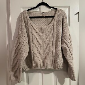 Free People Boxy Cropped Cable Knit Sweater - Scandi Cottage Boho